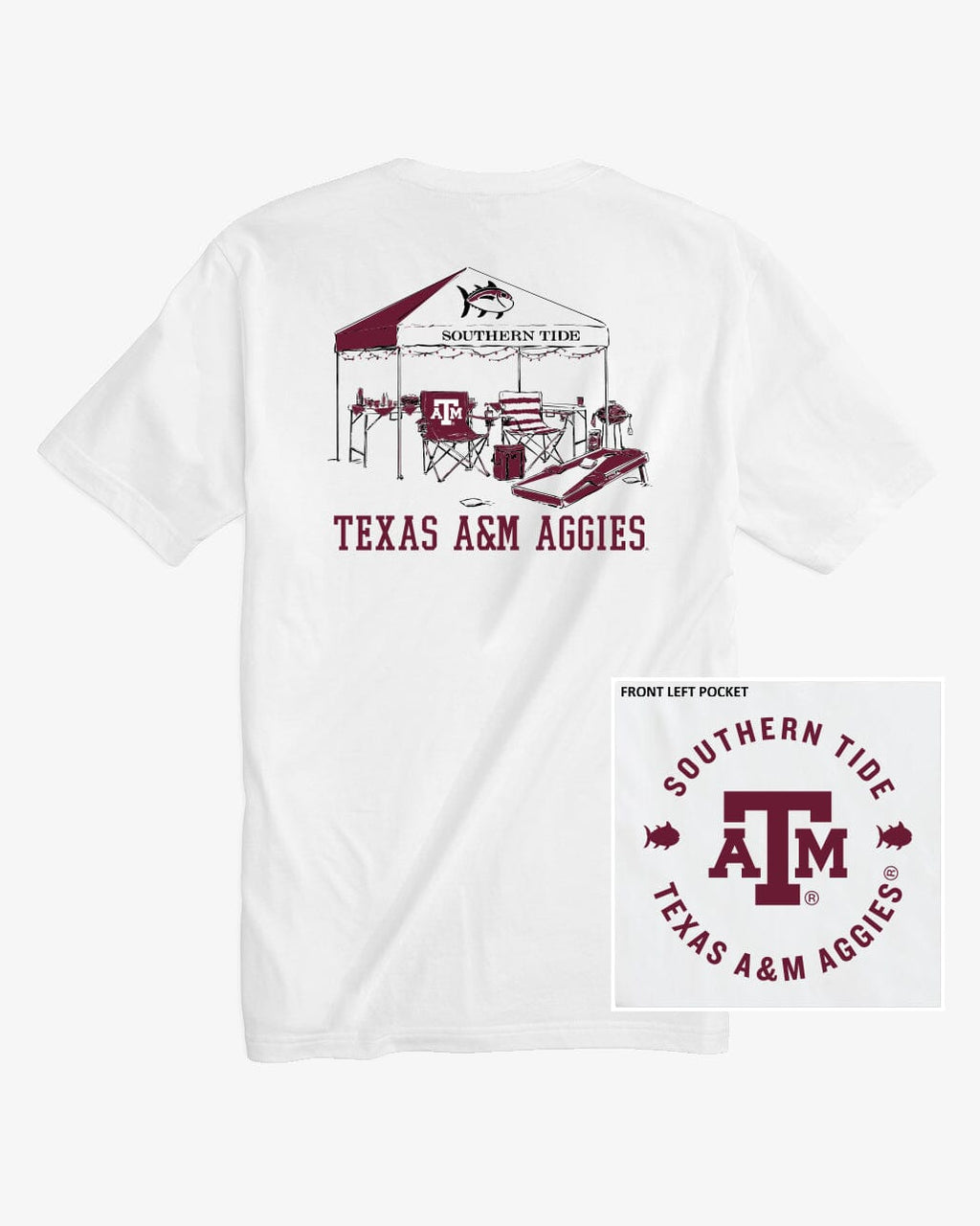 The back view of the Texas A&M Aggies Tailgate Time T-Shirt by Southern Tide - Classic White
