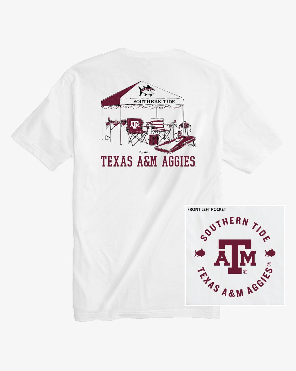 The back view of the Texas A&M Aggies Tailgate Time T-Shirt by Southern Tide - Classic White